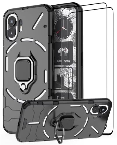 DERHAN Hülle für Nothing Phone (2), Panzerhülle mit Ring Halter + Schutzfilm [2 Stück], Handy Hüllen Stoßfest Schutzhülle, Handyhülle mit Ständer - Schwarz von DERHAN