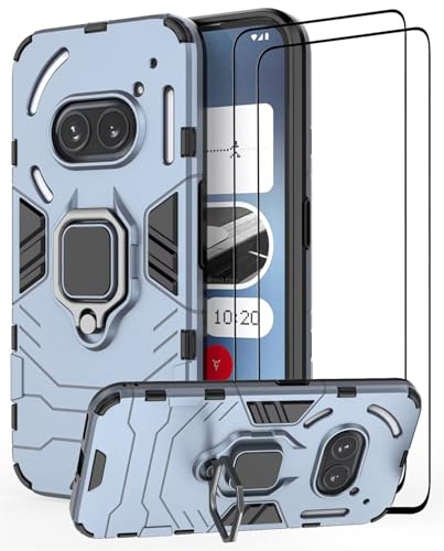 DERHAN Hülle für Nothing Phone 2a / 2a Plus, Panzerhülle mit Ring Halter + Schutzfilm [2 Stück], Handy Hüllen Stoßfest Schutzhülle, Handyhülle mit Ständer - Navy von DERHAN