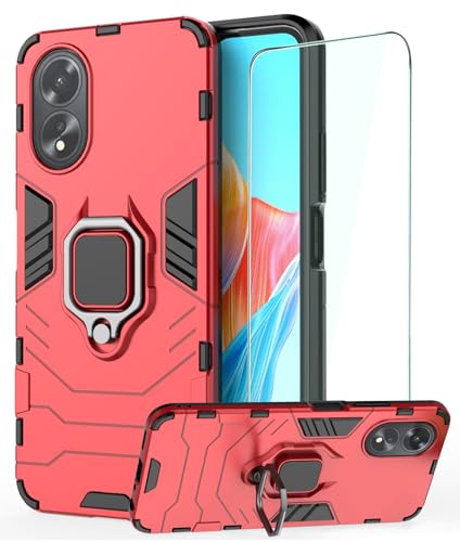 DERHAN Hülle für Oppo A38 4G / Oppo A18 4G mit Ring Halter + Schutzfilm, Panzerhülle Handy Hüllen Stoßfest Schutzhülle, Handyhülle mit Ständer - Rot DERHAN Hülle für Oppo A38 4G / Oppo A18 4G mit Ring Halter + Schutzfilm, Panzerhülle Handy Hüllen Stoßfest Schutzhülle, Handyhülle mit Ständer - Rot von DERHAN