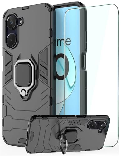 DERHAN Hülle für Realme 10 mit Ring Halter, Handyhülle mit Ständer + Schutzfilm, Panzerhülle Handy Hüllen Handytasche Staubschutzhülle Stoßfest Schutzhülle - Schwarz DERHAN Hülle für Realme 10 mit Ring Halter, Handyhülle mit Ständer + Schutzfilm, Panzerhülle Handy Hüllen Handytasche Staubschutzhülle Stoßfest Schutzhülle - Schwarz von DERHAN