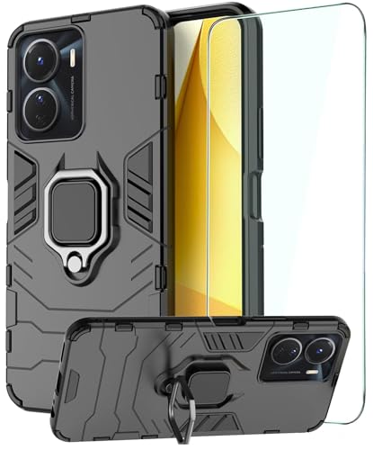 DERHAN Hülle für Vivo Y16 mit Ring Halter, Handyhülle mit Ständer + Schutzfilm, Panzerhülle Handy Hüllen Handytasche Staubschutzhülle Stoßfest Schutzhülle - Schwarz DERHAN Hülle für Vivo Y16 mit Ring Halter, Handyhülle mit Ständer + Schutzfilm, Panzerhülle Handy Hüllen Handytasche Staubschutzhülle Stoßfest Schutzhülle - Schwarz von DERHAN