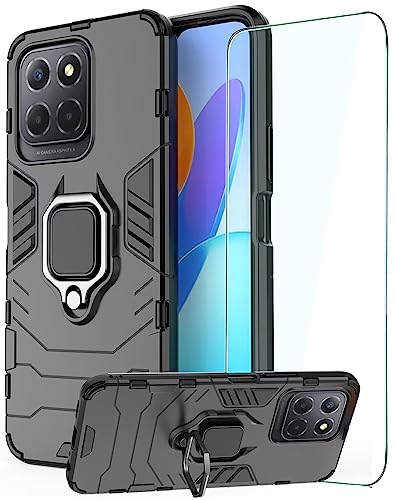 DERHAN für Honor 70 Lite/Honor X6 / Honor X8 5G Hülle mit Ring Halter + Schutzfilm, Handyhülle mit Ständer, Panzerhülle Handy Hüllen Stoßfest Schutzhülle - Schwarz DERHAN für Honor 70 Lite/Honor X6 / Honor X8 5G Hülle mit Ring Halter + Schutzfilm, Handyhülle mit Ständer, Panzerhülle Handy Hüllen Stoßfest Schutzhülle - Schwarz von DERHAN