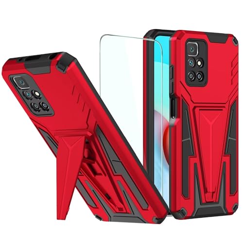 DERHAN für Xiaomi Redmi 10 4G (Nicht für 5G) / Redmi 10 2022 Hülle, Heavy Duty Handyhülle mit Stehender Ständer, Panzerhülle Handy Hüllen Handytasche Stoßfest Schutzhülle mit Schutzglas - Rote DERHAN für Xiaomi Redmi 10 4G (Nicht für 5G) / Redmi 10 2022 Hülle, Heavy Duty Handyhülle mit Stehender Ständer, Panzerhülle Handy Hüllen Handytasche Stoßfest Schutzhülle mit Schutzglas - Rote von DERHAN
