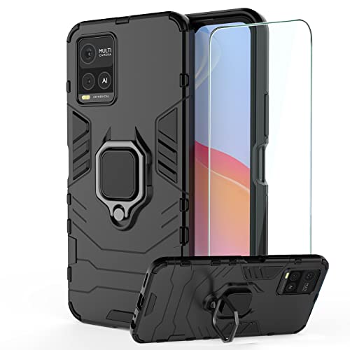 DERHAN für vivo Y21 / Y21S / Y33S Hülle mit Ring Halter + Schutzfilm, Handyhülle mit Ständer, Panzerhülle Handy Hüllen Handytasche Staubschutzhülle Stoßfest Schutzhülle - Schwarz DERHAN für vivo Y21 / Y21S / Y33S Hülle mit Ring Halter + Schutzfilm, Handyhülle mit Ständer, Panzerhülle Handy Hüllen Handytasche Staubschutzhülle Stoßfest Schutzhülle - Schwarz von DERHAN
