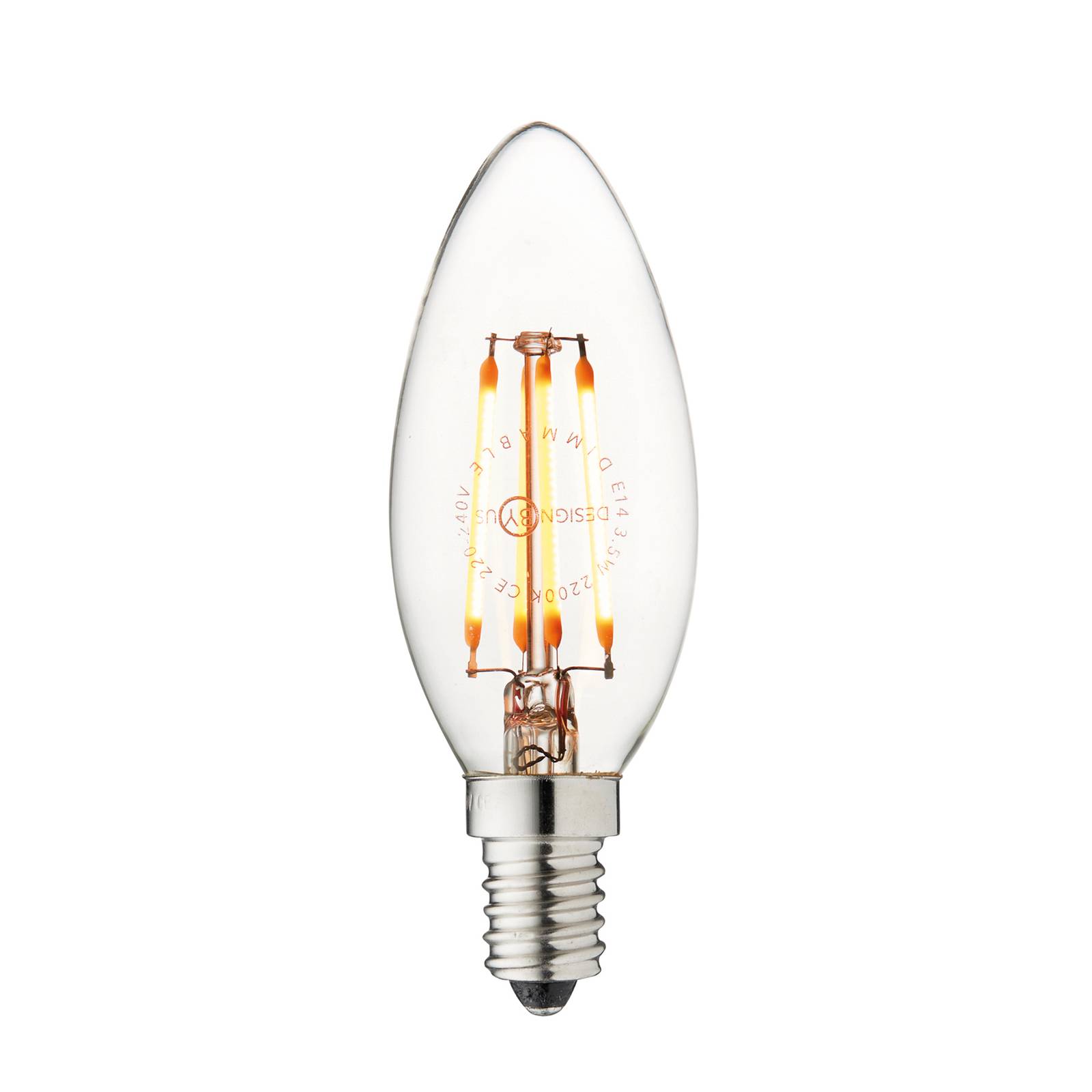 LED-Kerzenlampe, E14, 3,5 W, 2.200 K, Filament, dimmbar von DESIGN BY US