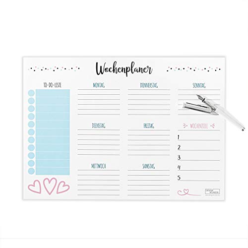 DESIGN WUNDER® Schreibtischunterlage in DIN A3 - Nutzbar als Schreibunterlage mit Wochenplaner von DESIGN WUNDER