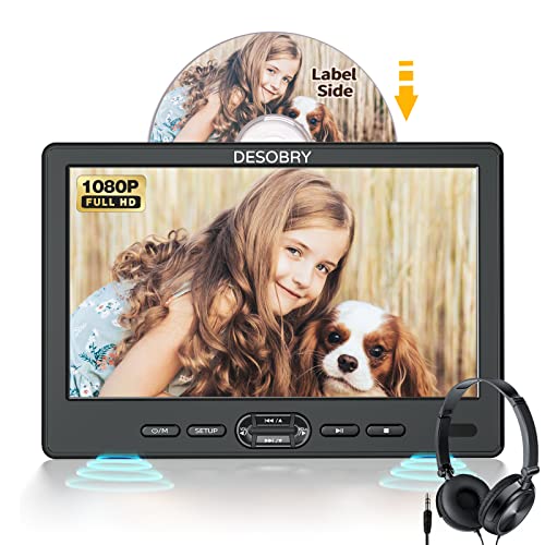 DESOBRY 10.5" Car DVD Player with Headrest Mount, Portable DVD Player for Car with Headphone, Suction-Type Disc in,Support 1080P Video,HDMI Input,USB/SD Card Reader,AV in/Out,Last Memory&Region Free von DESOBRY