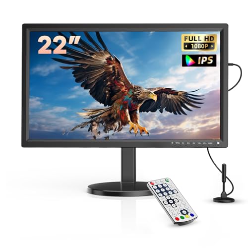 DESOBRY 1080P 22 Zoll Mini Fernseher, HDMI USB AV-Eingang, Kleiner Fernseher mit DVB-T2-Tuner, Kompakter 12V Fernseher für Küche und Wohnmobil, oder Oder Computer-/Überwachungsbildschirm von DESOBRY
