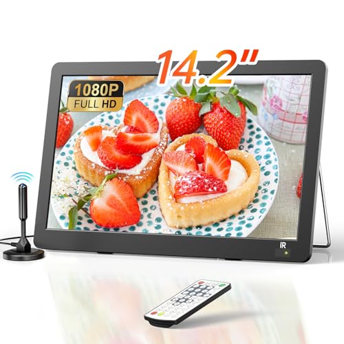 DESOBRY 14.2 Zoll Tragbare Fernseher, 1080P wiederaufladbare mini TV mit Antenne und DVB-T2-Tuner, Outdoor-TV-Unterstützung HDMI/USB/AV-Eingang, 12v für Wohnmobil/Camping DESOBRY 14.2 Zoll Tragbare Fernseher, 1080P wiederaufladbare mini TV mit Antenne und DVB-T2-Tuner, Outdoor-TV-Unterstützung HDMI/USB/AV-Eingang, 12v für Wohnmobil/Camping von DESOBRY