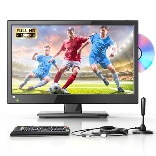DESOBRY 16 Zoll Kleiner Fernseher mit DVD Player integriert, 1080P mini tv unterstützung Antenne HDMI AV USB Eingang, 12v tv für Camping/Wohnmobile/Wohnwagen/Campervan DESOBRY 16 Zoll Kleiner Fernseher mit DVD Player integriert, 1080P mini tv unterstützung Antenne HDMI AV USB Eingang, 12v tv für Camping/Wohnmobile/Wohnwagen/Campervan von DESOBRY