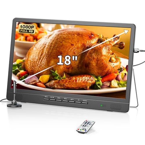 DESOBRY 18-Zoll Kleiner Fernseher mit Antenne, Tragbarer Fernseher mit Freeview DVB/T2 Tuner, HD 1080P Mini TV LCD Monitor, Eingebauter 180° Verstellbarer Ständer, Unterstützt USB/HDMI/AV Eingänge DESOBRY 18-Zoll Kleiner Fernseher mit Antenne, Tragbarer Fernseher mit Freeview DVB/T2 Tuner, HD 1080P Mini TV LCD Monitor, Eingebauter 180° Verstellbarer Ständer, Unterstützt USB/HDMI/AV Eingänge von DESOBRY