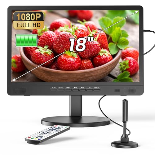 DESOBRY 18 Zoll tragbarer Fernseher mit Antenne, 6000mAh Akku Kleiner Fernseher mit Freeview, 12V Mini TV mit Ständer für Outdoor Camping, Schlafzimmer, Küche DESOBRY 18 Zoll tragbarer Fernseher mit Antenne, 6000mAh Akku Kleiner Fernseher mit Freeview, 12V Mini TV mit Ständer für Outdoor Camping, Schlafzimmer, Küche von DESOBRY