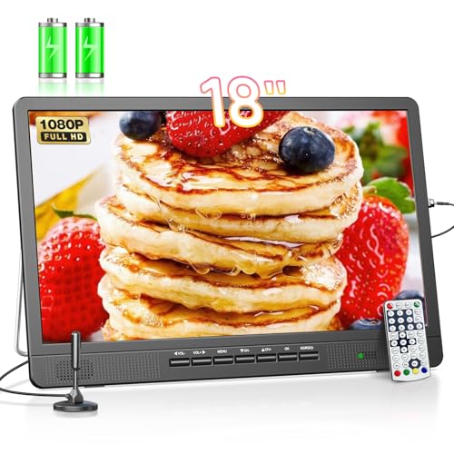 DESOBRY 18-Zoll tragbarer Fernseher mit Freeview, 6000mAh Akku Kleiner Fernseher mit Antenne, 12V Camping TV mit eingebautem Digital DVB/T2 Tuner, unterstützt USB/HDMI/RCA/AV Eingänge DESOBRY 18-Zoll tragbarer Fernseher mit Freeview, 6000mAh Akku Kleiner Fernseher mit Antenne, 12V Camping TV mit eingebautem Digital DVB/T2 Tuner, unterstützt USB/HDMI/RCA/AV Eingänge von DESOBRY