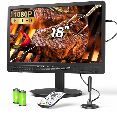DESOBRY 18" Kleiner Fernseher mit Antenne, tragbarer Fernseher mit Freeview DVB/T2 Tuner, 6000mAh Akku Mini TV mit Ständer für Outdoor Camping, Schlafzimmer, Küche DESOBRY 18" Kleiner Fernseher mit Antenne, tragbarer Fernseher mit Freeview DVB/T2 Tuner, 6000mAh Akku Mini TV mit Ständer für Outdoor Camping, Schlafzimmer, Küche von DESOBRY