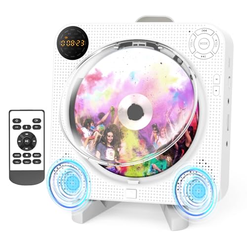 DESOBRY CD Player Bluetooth mit HiFi Lautsprechern, UKW-Radio Boombox mit Fernbedienung, LED Bildschirm, Unterstützung AUX&USB, CD Player wandmontage von DESOBRY