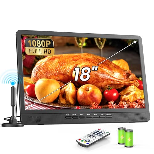 DESOBRY 18-Zoll tragbarer Fernseher mit 6000mAh Akku, Kleiner Fernseher mit Antenne, 12V Camping TV mit eingebautem digitalen DVB/T2 Tuner, unterstützt USB/HDMI/RCA/AV Eingänge DESOBRY 18-Zoll tragbarer Fernseher mit 6000mAh Akku, Kleiner Fernseher mit Antenne, 12V Camping TV mit eingebautem digitalen DVB/T2 Tuner, unterstützt USB/HDMI/RCA/AV Eingänge von DESOBRY