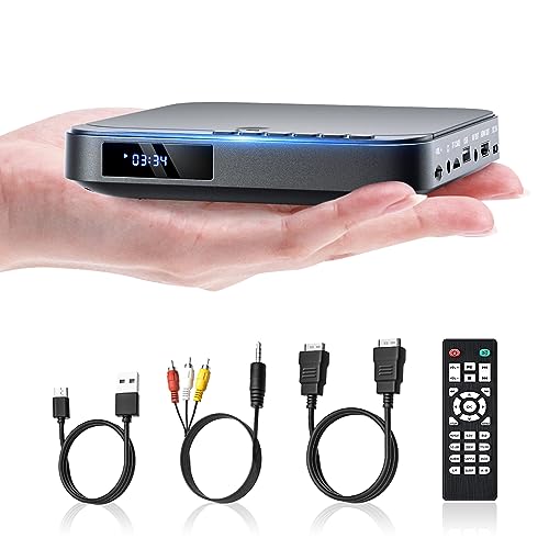 Mini DVD Player, DESOBRY DVD Player für TV, HD 1080P DVD Player HDMI mit Allen Regionen, USB/TF-Karteneingang, Fernbedienung, unterstützt PAL/NTSC von DESOBRY