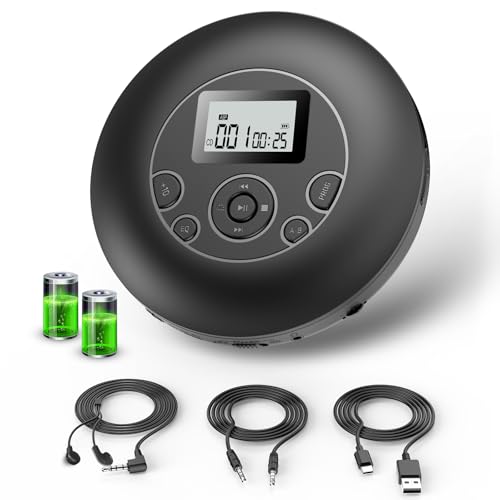 Persönlicher CD-Player, 7 Stunden Akkulaufzeit, kompakter Discman CD-Player mit Kopfhörern, tragbarer CD-Player mit Halte-Verriegelung und Anti-Sprung Funktion von DESOBRY