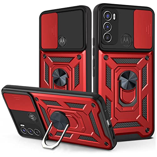 DESSEN Handyhülle für Motorola Moto G13, Weiche TPU/PC Silikon Hülle und Objektiv Cover, Stoßfeste Schutzhülle mit 360 Grad Drehbarer Ringhalterung Case. Rot von DESSEN