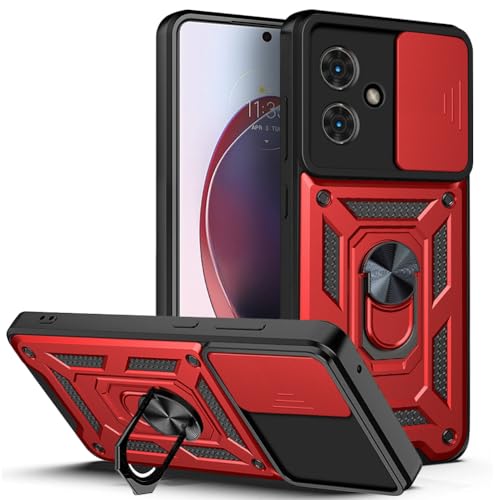 DESSEN Handyhülle für Motorola Moto G54, Weiche TPU/PC Silikon Hülle und Objektiv Cover, Stoßfeste Schutzhülle mit 360 Grad Drehbarer Ringhalterung Case. Rot von DESSEN
