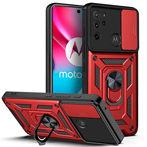 DESSEN Handyhülle für Motorola Moto G60S, Weiche TPU/PC Silikon Hülle und Objektiv Cover, Stoßfeste Schutzhülle mit 360 Grad Drehbarer Ringhalterung Case. Rot von DESSEN