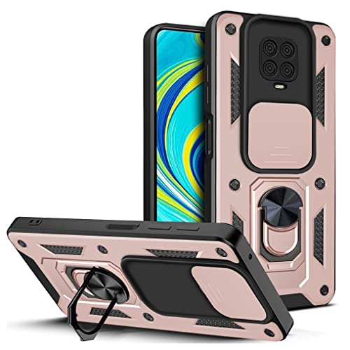 DESSEN Handyhülle für Redmi Note 9S / Redmi Note 9 Pro/Note 9 Pro max, Weiche TPU/PC Silikon Hülle und Objektiv Cover, Stoßfeste Schutzhülle mit 360 Grad Drehbarer Ringhalterung Case. Roségold von DESSEN