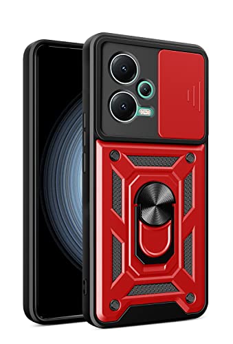 DESSEN Handyhülle für Xiaomi Poco X5 5G / Redmi Note 12 5G, Weiche TPU/PC Silikon Hülle und Objektiv Cover, Stoßfeste Schutzhülle mit 360 Grad Drehbarer Ringhalterung Case. Rot von DESSEN