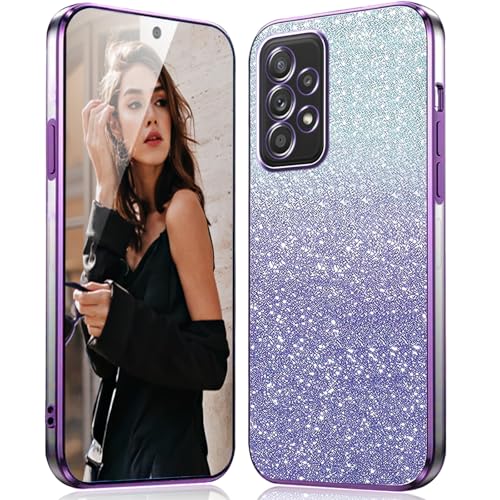 DESSEN Hülle für Samsung Galaxy A52 5G / 4G / A52s 5G Handyhülle Glitzer - Transparent Silikon Schutzhülle Stoßfest Case mit Galvanisiertes Rahmen und Glitter Karte Dünn Weiche Glitzernde Cover, Lila DESSEN Hülle für Samsung Galaxy A52 5G / 4G / A52s 5G Handyhülle Glitzer - Transparent Silikon Schutzhülle Stoßfest Case mit Galvanisiertes Rahmen und Glitter Karte Dünn Weiche Glitzernde Cover, Lila von DESSEN