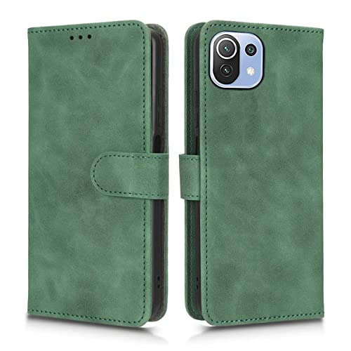 DESSEN Hülle für Xiaomi Mi 11 Lite (5G/4G) / 11 Lite 5G NE, Wallet Style Sanft Case, Premium Retro PU Leder Faltbare Handyhülle, mit Standfunktion und Kartenfach Schutzhülle. Grün von DESSEN