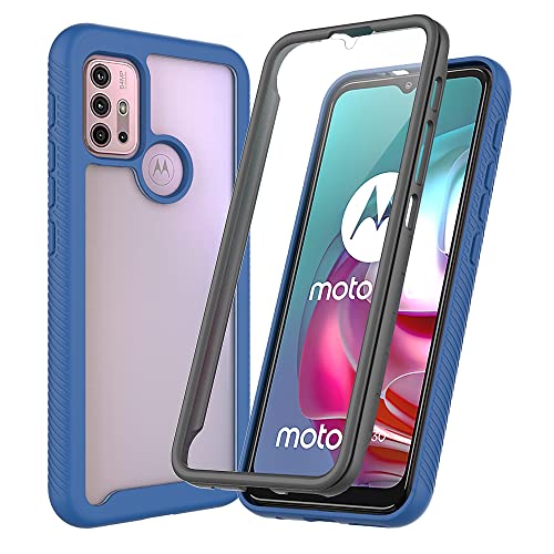 DESSEN Transparente Hülle für Motorola Moto G30/G20/G10, 360 Grad Stoßfest Bumper Handyhülle mit Displayschutzfolie, Robuster Schutzhülle mit Full Body Case. Dunkelblau von DESSEN