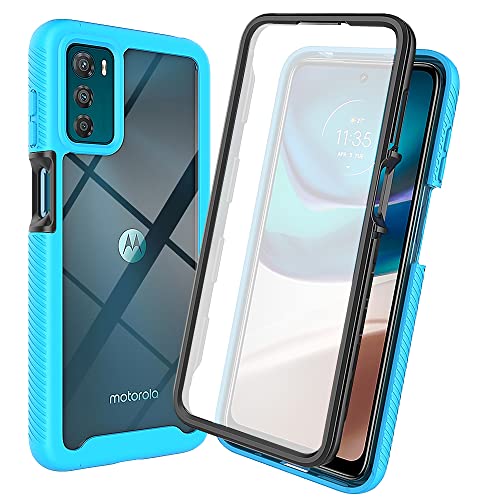 DESSEN Transparente Hülle für Motorola Moto G42, 360 Grad Stoßfest Bumper Handyhülle mit Displayschutzfolie, Robuster Schutzhülle mit Full Body Case. Hellblau von DESSEN