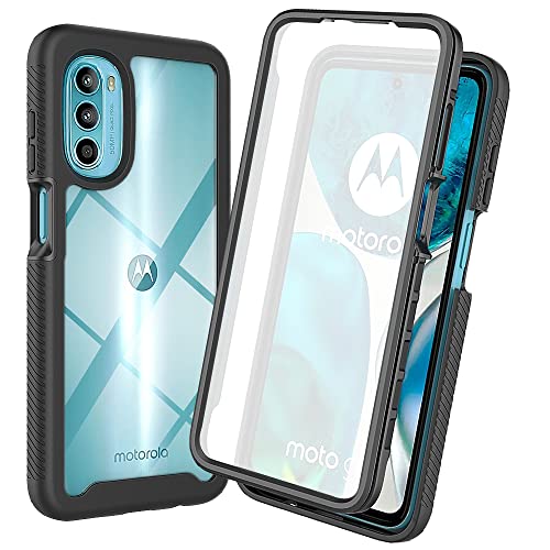 DESSEN Transparente Hülle für Motorola Moto G52 4G/G82 5G, 360 Grad Stoßfest Bumper Handyhülle mit Displayschutzfolie, Robuster Schutzhülle mit Full Body Case. Schwarz von DESSEN