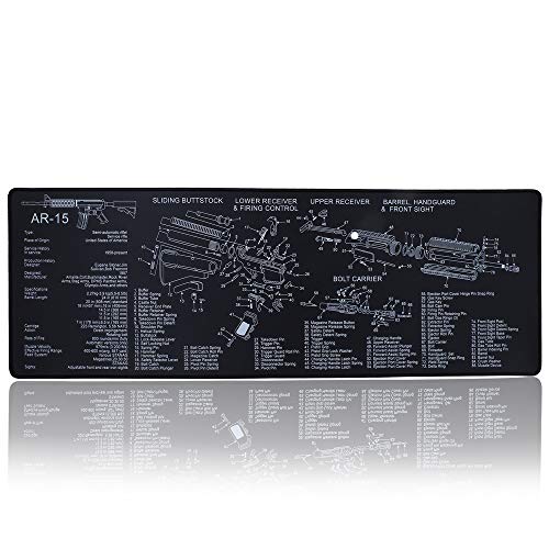 AR15 Waffenreinigungs-Gummimatte mit Teilediagramm und Anleitung Armorers Bench Mat Mouse Pad 12 x 36 Inches von DETECH