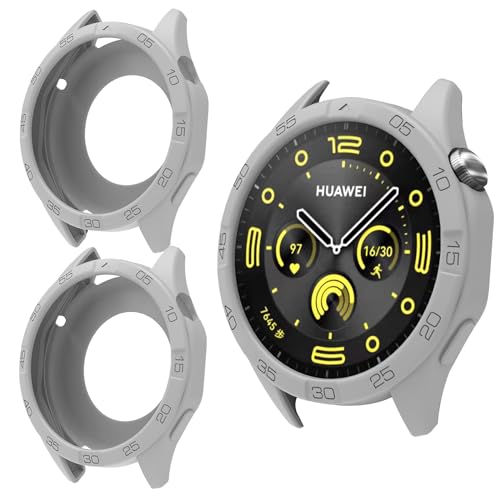 DETUEUA 2 Stück Hülle für Huawei Watch GT 4 46mm Schutzhülle, Soft Silikon Kantenschutz Kratzfest Ultradünne Schutz Hülle Bumper Case - Grau von DETUEUA