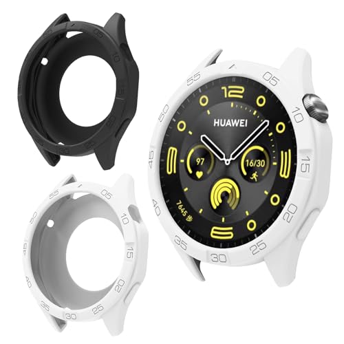 DETUEUA 2 Stück Hülle für Huawei Watch GT 4 46mm Schutzhülle, Soft Silikon Kantenschutz Kratzfest Ultradünne Schutz Hülle Bumper Case - Weiß + Schwarz von DETUEUA