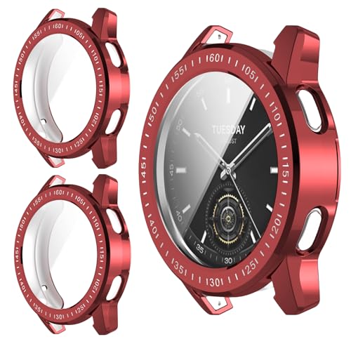 DETUEUA 2 Stück Hülle für Xiaomi Watch S3 Displayschutz, HD Vollständige Abdeckung Weiche TPU Schutzhülle Ultradünne Schutz Hülle Case Cover - Red von DETUEUA