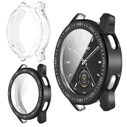 DETUEUA 2 Stück Hülle für Xiaomi Watch S3 Displayschutz, HD Vollständige Abdeckung Weiche TPU Schutzhülle Ultradünne Schutz Hülle Case Cover - Transparent + Schwarz von DETUEUA