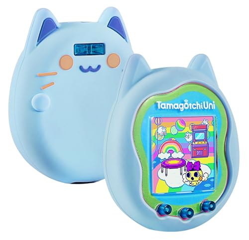 DETUEUA Cute Hülle Kompatibel mit Tamagotchi Uni 2023, Kawaii Cartoon Silikon Hülle Kinder Stoßfeste Schutzhülle Case Funny Design Case Cover, Virtuelles Haustier - Blue Kitten von DETUEUA