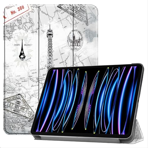 DETUEUA Hülle für iPad Pro 11 2024, Ultradünne PU Leder Schutzhülle Folio Stand Stoßfeste Hülle Tablet Protection Case Cover mit Ständer - Eiserner Turm von DETUEUA