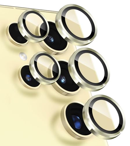 DETUEUA Kameraschutz für Samsung Galaxy S24, [1 Set] 9H Panzer Schutz Glas Folie Individuelle Ring aus Metall, Panzerglas Kamera Schutz Camera Lens Protection - Yellow von DETUEUA