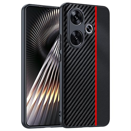 DETUEUA Leder Hülle Kompatibel mit Xiaomi Poco F6, Hart PC Premium Leder Hybrid Schutzhülle, Kunstleder Handyhülle Stoßfeste Schutz Case Cover (Black/Red) von DETUEUA