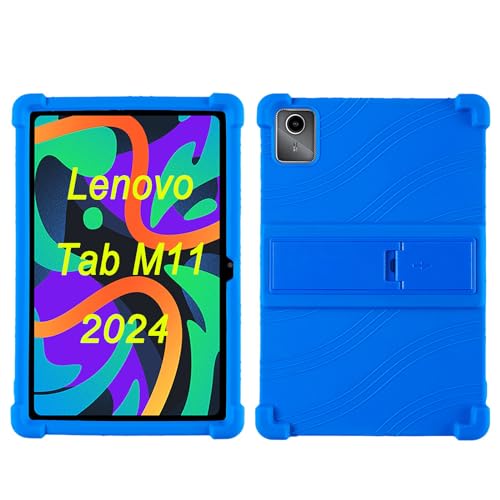 DETUEUA Silikon Hülle für Lenovo Tab M11 2024, Soft Tablet Case Hülle Weiche Stoßfeste Schutzhülle Cover mit Ständer - Blau von DETUEUA