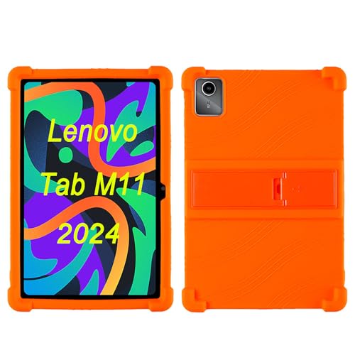 DETUEUA Silikon Hülle für Lenovo Tab M11 2024, Soft Tablet Case Hülle Weiche Stoßfeste Schutzhülle Cover mit Ständer - Orange Farbe von DETUEUA