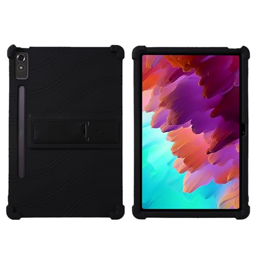 DETUEUA Silikon Hülle für Lenovo Tab P12 12.7 2023, Soft Tablet Case Hülle Weiche Stoßfeste Schutzhülle Cover mit Ständer - Schwarz von DETUEUA