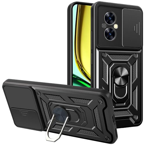 DEVASO Hülle für Realme C67 Kameraschutz Handyhülle, Hybrid Schutzhülle Militär Standard Stoßfest Case Metall Ring Ständer Halter Handy Hüllen Cover, Schwarz von DEVASO