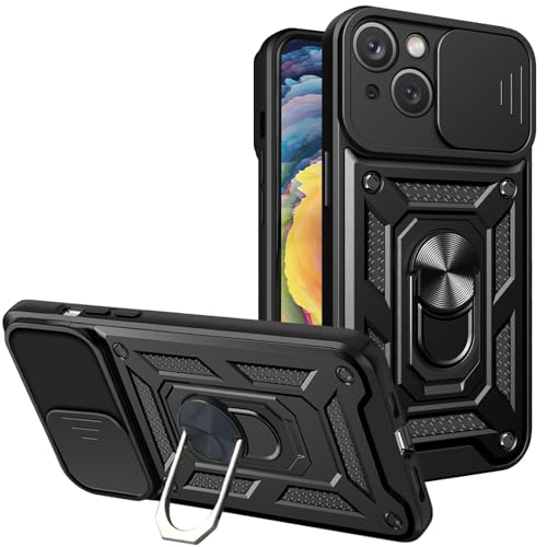 DEVASO Hülle für iPhone 15 Plus Kameraschutz Handyhülle, Hybrid Schutzhülle Militär Standard Stoßfest Case Metall Ring Ständer Halter Handy Hüllen Cover, Schwarz von DEVASO