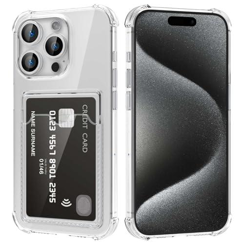 DEVASO Hülle für iPhone 15 Pro mit Kartenhalter Transparent Crystal TPU Silikon Schutzhülle Kratzfest Handyhülle Kunststoffhülle von DEVASO