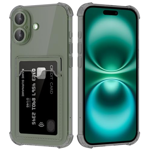DEVASO Hülle für iPhone 16 Plus mit kartenfach, Schutzhülle mit Transparent Silikon TPU Kratzfest Handyhülle Kunststoffhülle, Schwarz von DEVASO
