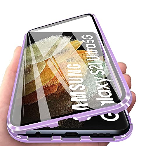 DEVASO Hülle kompatibel mit Samsung Galaxy S21 Ultra Magnetische Adsorption 2 in 1 Stoßfest Hülle 360 Grad Schutzhülle Metall mit Gehärtetes Glas Flip Case - Roland lila von DEVASO