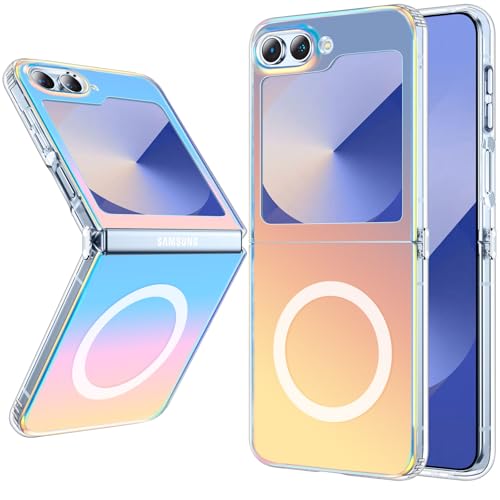 Magnetisch Hülle für Samsung Galaxy Z Flip6/Flip5 Kompatibel mit MagSafe, Schillernd Farbwechsel-Effekt Durchscheinende Matt Handyhülle Dünn Stoßfest Schutzhülle für Frauen und Mädchen von DEVASO